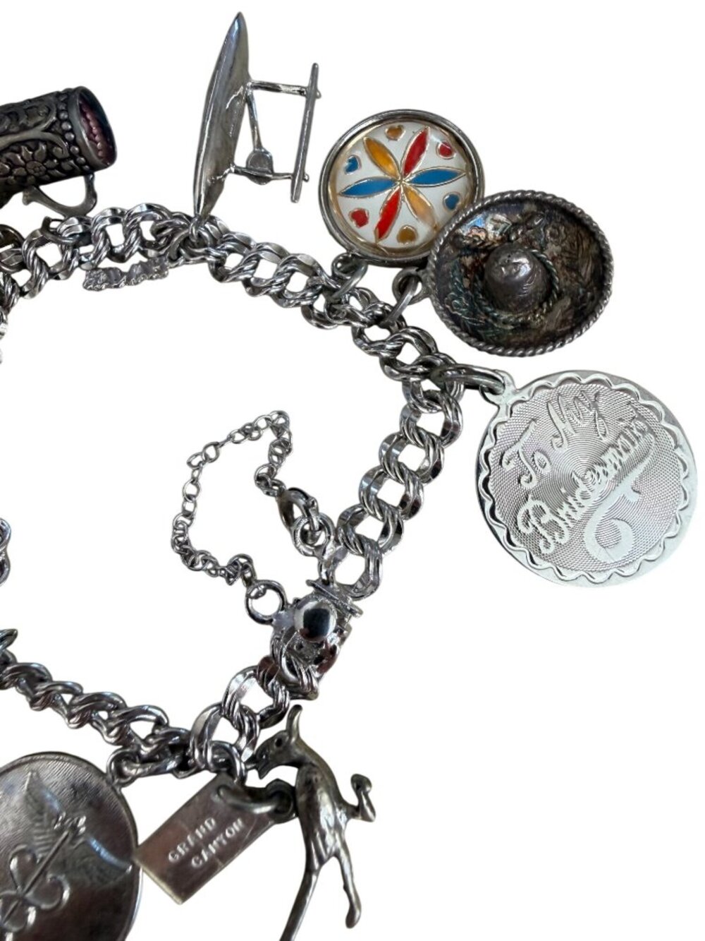 Vintage Elco 6" Sterling Silver Double Link Charm Bracelet W/ 16 Unique Charms E - Picture 5 of 16